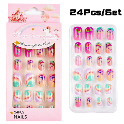 120Pcs Candy Child Nail Tips Full Cover Short False Kids Fingernails Colorful Festival  Press on Nails Grils Cute Manicure Tool%