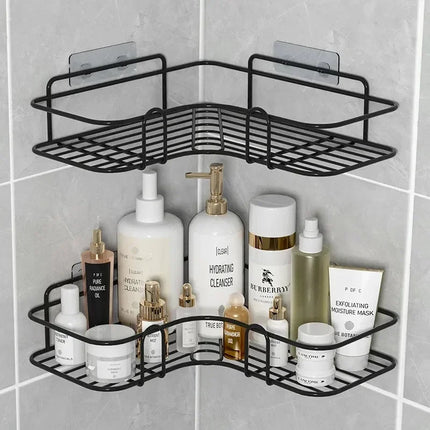 Wall Mounted Bathroom Shelf Corner Storage Iron Shower Drain Basket Cosmetic Rack Shampoo