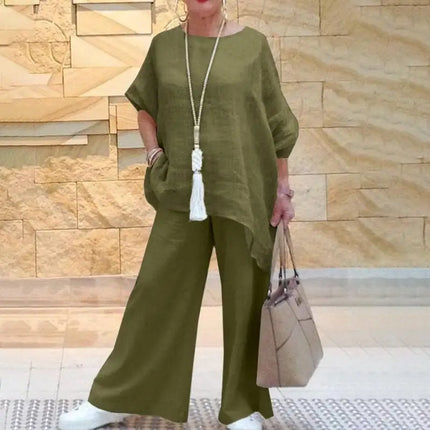 Elegant Simple Summer Two Piece Sets Women Fashion Long Sleeve Pant Sets 2PCS Solid