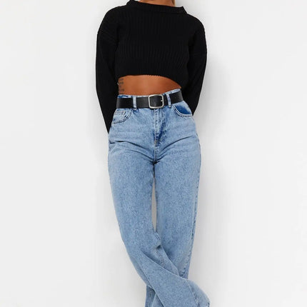 Trendyol TYZA Women's Jeans Casual Beltless Wide Leg Denim Plain Jeans Wide Leg Casual Pants Denim Pants