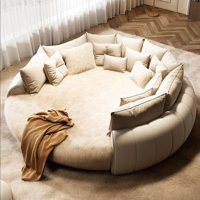 Bed Safe Sleeping White Cream Cheap Design Comfortable Round Modern Bed Queen