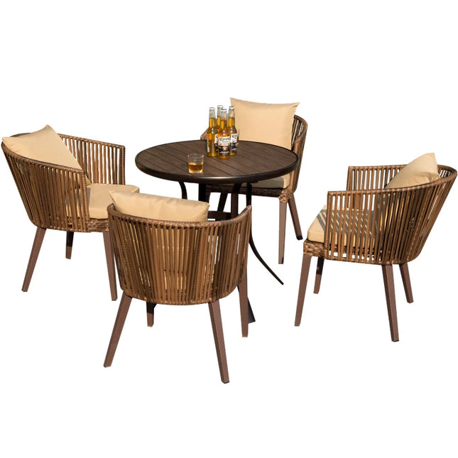 Outdoor rattan furniture balcony rattan chair anti-corrosion plastic wood casual dining table and chair garden