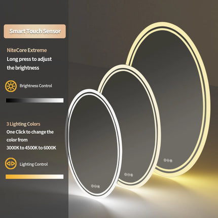 LED Lightd Bathroom Mirror Oval Illuminated Wall Vanity Mirror with Anti-Fog 3 Lighting Memory Function Backlit Makeup Mirror