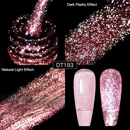 MEET ACROSS Sparkling Rose Pink Reflective Glitter Gel Nail Polish