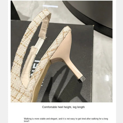 Sea Salt Blue Pointed High Heel Sandals for Women Back Hollow Half Headed Single Shoes Fashion Versatile Casual Shoes