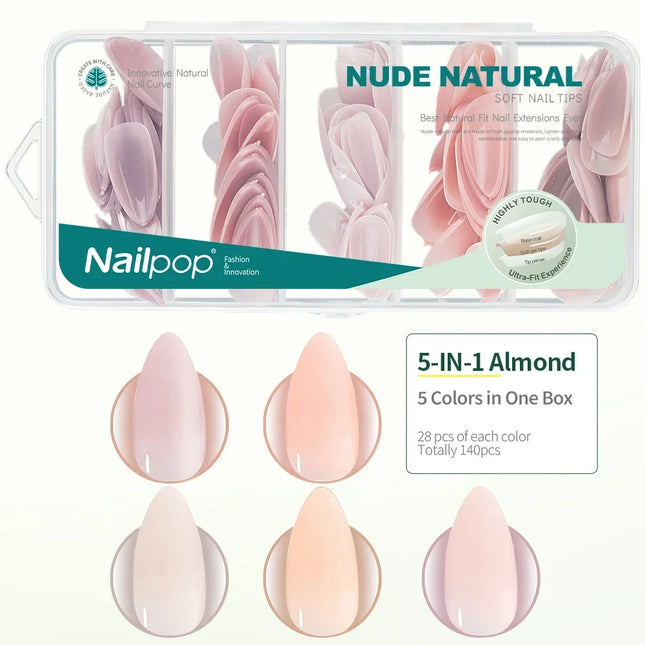 Nailpop 3-IN-1 Nude Natural Soft Nail Tips Set 140PCS Skin Tones Press on Nails