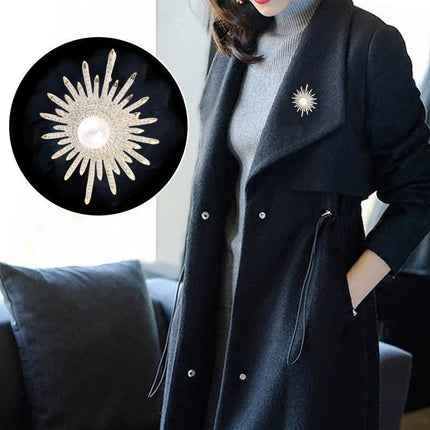 New Shiny Sun flower Brooches For Women Luxury Big Pearl Rhinestone Brooch Pins Jewelry Dress Suit Accessories Wedding Gifts