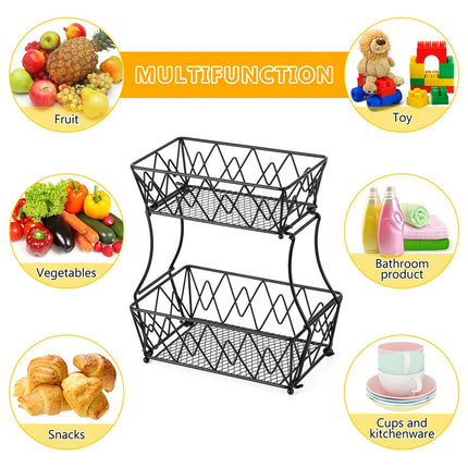 Fruit Bowl Metal For Kitchen Storage, 2 Tier Decorative Fruit Basket, Can Be Used As a Banana Holder, Vegetable Basket
