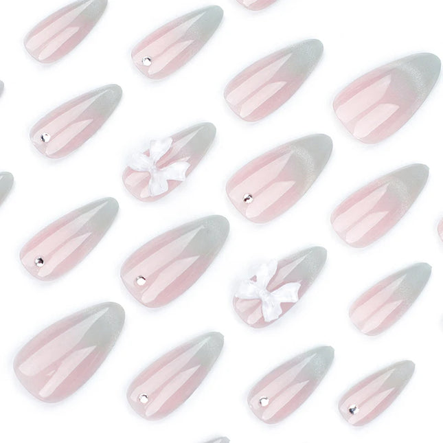 24pcs Sweet Cat Eye French Press on Nails Diamond-Pointed