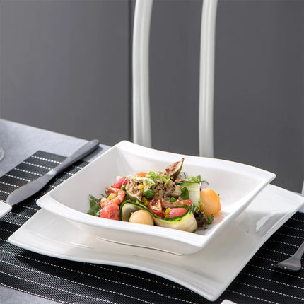 MALACASA 30/60 Piece White Porcelain Dinner Set with 12PCS Cup,Saucer,Dessert Soup Dinner Plate Tableware Set for 12 Person