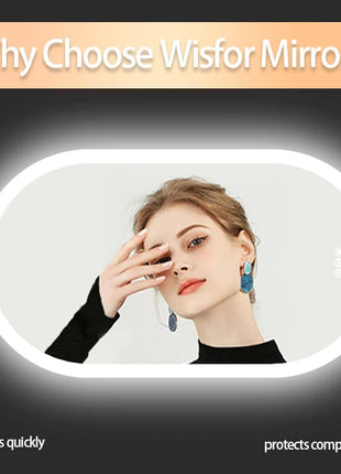 Backlit Smart LED Bathroom Mirror: Oval Dimmable 3 Colors Anti-Fog Mirrors with Light Memory - IP65 CRI95 Large Wall Mounted