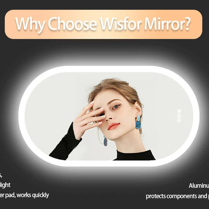 Backlit Smart LED Bathroom Mirror: Oval Dimmable 3 Colors Anti-Fog Mirrors with Light Memory - IP65 CRI95 Large Wall Mounted