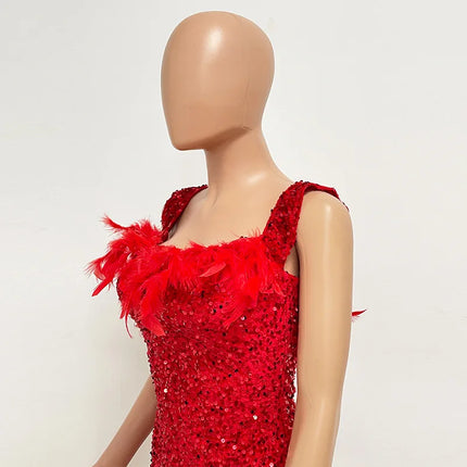 Spring And Summer Women's Clothing MINI Short Solid Color New Wind Sequins Halter Beach Dress One-word Shoulder Feathers Spice G