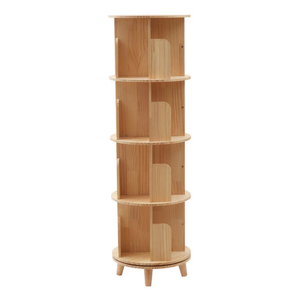 360 Degree Rotating Bookshelf Wood Display Stand Storage Sheves Rack Bookcase 4 Tiers Books Organizer Floorstanding