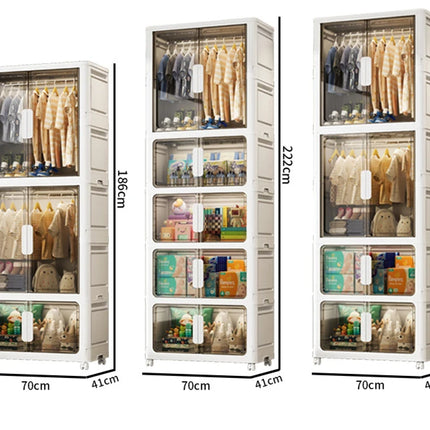 Double Door Open Clothes Storage Organizer with Wheels Foldable Wardrobe Cabinet Baby Cupboard Organizing Box Containers Bin