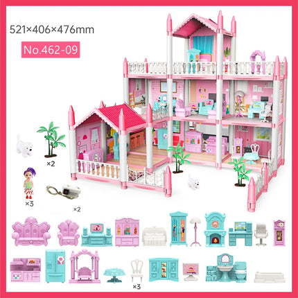 Princess Castle Villa Assembly Doll House Set Toy Girl Family Toy Children's Music Doll House Assembly Villa House