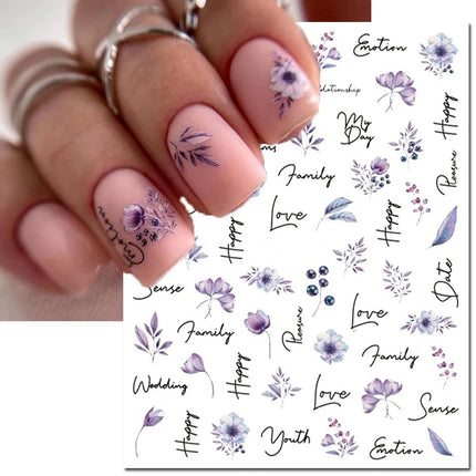 3d Nail Art Decals Elegant White RoyalBlue Roses Flowers