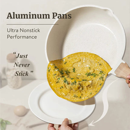 7Pcs Pots and Pans Set Nonstick Kitchen Stackable Aluminum Pans Induction Set with Lids Dishwasher Safe