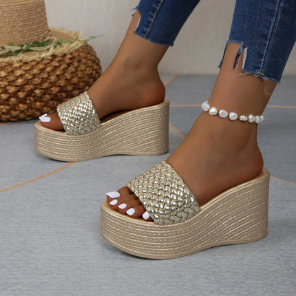 Wedges Slippers for Women Platform Sandals Woman Summer Chunky Golden Round Head Woman Thick Sole Beach Shoes Size 35-44