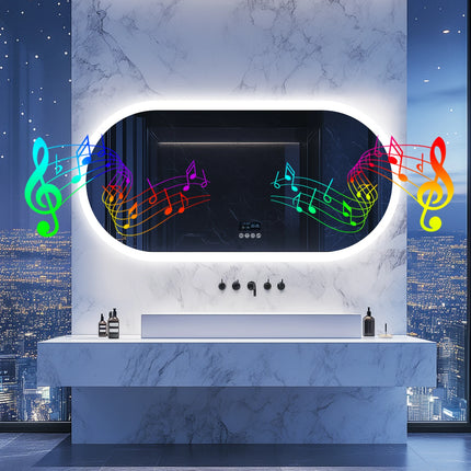 LUVODI Led Lighted Bluetooth Bathroom Mirror Backlit Illuminate Dimming Vanity Mirror with Time Date Display Anti-fog