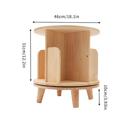 360 Rotating Wooden Bookshelf Livingroom Storage Rack Floor Standing Bookcase for Kids&Adults