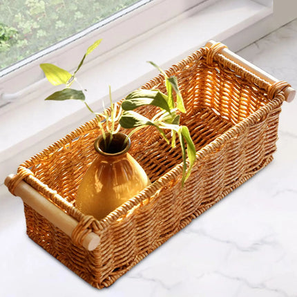 Imitation Rattan Storage Basket Storage Basket Bin Organizer Woven Baskets for Bedroom Kitchen Home Bathroom Coffee Table