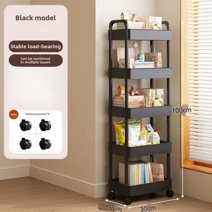 Multifunctional White Rolling Storage Cart:Open Shelves for Living Spaces Book Display,Ideal for Kitchen,Bedroom Storage Decor