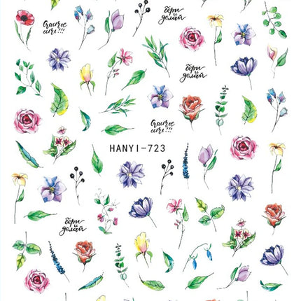 3d Nail Art Decals Elegant White RoyalBlue Roses Flowers