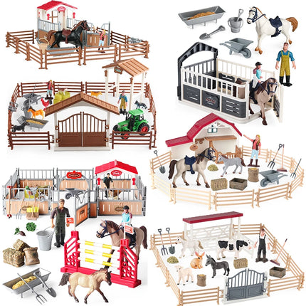 Farm Stable House Horseman Farmer Poultry Horse Animals Figurine Cute Kids Toy Gift