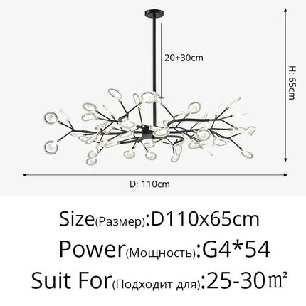 Modern Firefly LED Chandelier Black Gold For Living Room Bedroom Hall Home Decor Indoor Lighting Minimalist Ceiling Pendant Lamp
