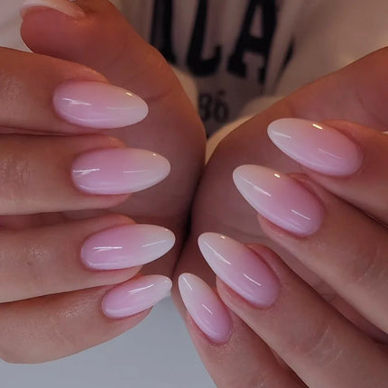 24Pcs Oval Short Pink Press on Nails Simple Ombre Spring False Nail