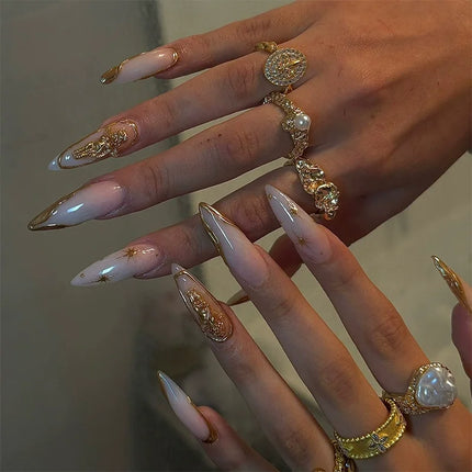24pcs Leopard Print Almond Fake Press on Nails with Mini Flower Acrylic