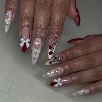 24pcs Leopard Print Almond Fake Press on Nails with Mini Flower Acrylic