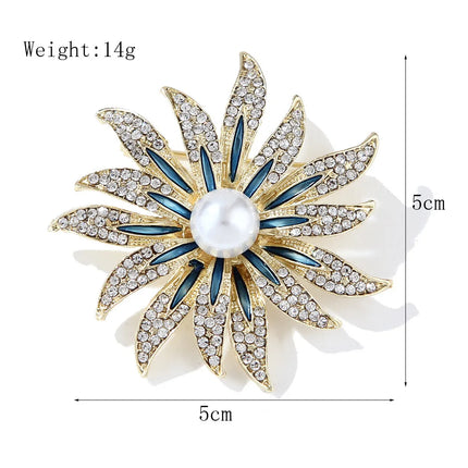 New Shiny Sun flower Brooches For Women Luxury Big Pearl Rhinestone Brooch Pins Jewelry Dress Suit Accessories Wedding Gifts