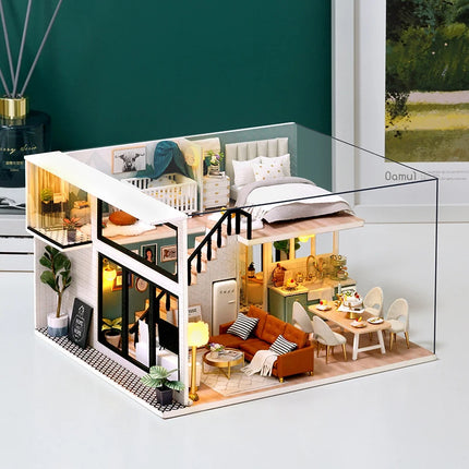 Doll House Kit 3D Wooden Mini DollHouse Assembly Building with Furniture Kit Toys Children's