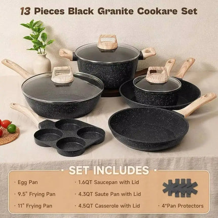 Pots And Pans Set, Nonstick Cookware Sets Black Granite Induction Cookware, Non-Toxic Healthy Non Stic