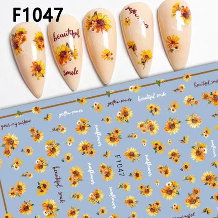 1PCS New Autumn Flowers Nail Decals Animal Nail Stickers Flower