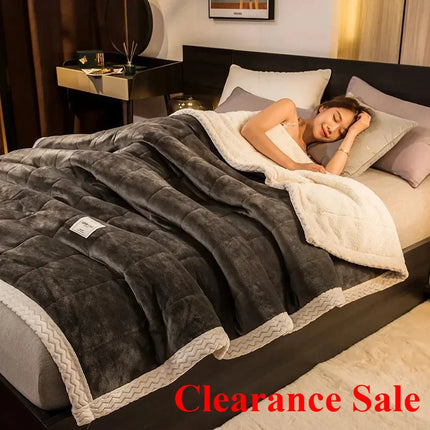 New Coral Fleece Autumn Winter Warm Blankets For Bed 3 Layers Thicken Flannel Blanket Quilt Soft Comfortable Warmth Quilts