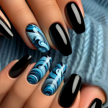 24Pcs Ladder-shaped Ballet False Nails with Glue Stripe Floral Nail