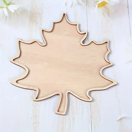 1pc Decorative Tray, Thanksgiving Day Wooden Tray, Maple Leaf Design Table