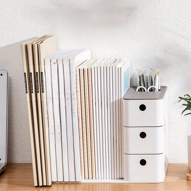 The Desktop Book File Has A Bookshelf  Box, A  Rack, Drawers, Office Bookends And A Desk Organizer