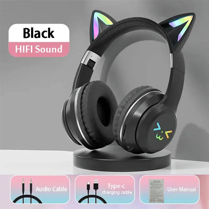 RGB Glow Earphones Wireless Earbuds 5.3 Cat Ear Bluetooth Sports Headphones Bluetooth