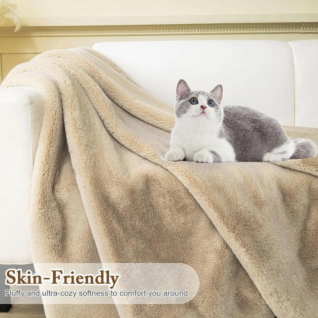 Luxury Faux Throw Blanket Super Heavy Warm Long Fluffy Fuzzy Bed Blanket Cozy Shaggy Reversible Mink Blanket for Couch Bed Sofa