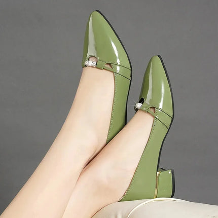 women cute sweet high quality green slip on heel pumps for party ladies