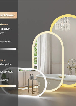 Backlit Smart LED Bathroom Mirror: Oval Dimmable 3 Colors Anti-Fog Mirrors with Light Memory - IP65 CRI95 Large Wall Mounted