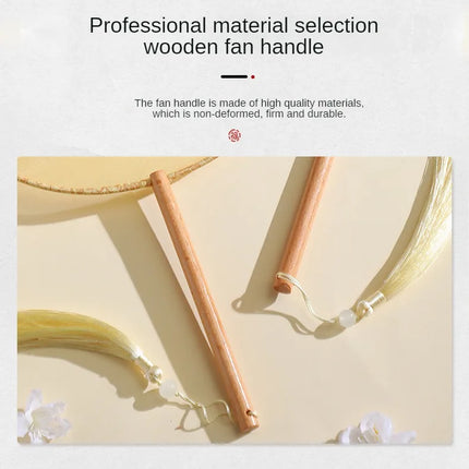 Embroidered Group Fan Ancient Style Fan Summer Long Handled Tassel Dance Hanfu Palace Fan Children's Cheongsam Round Fan