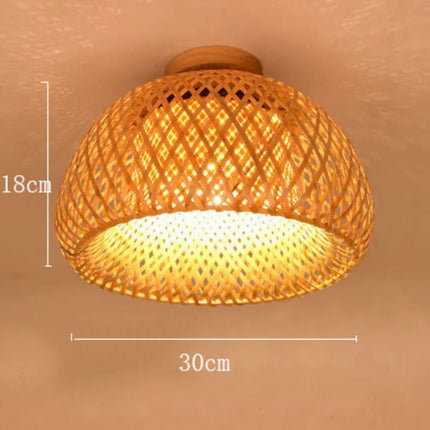 Handmade Boho Bamboo Wicker Ceiling Light Fixture Traditional Farmhouse Bedroom Nursery Hallway Corridor Mount Ceiling Light