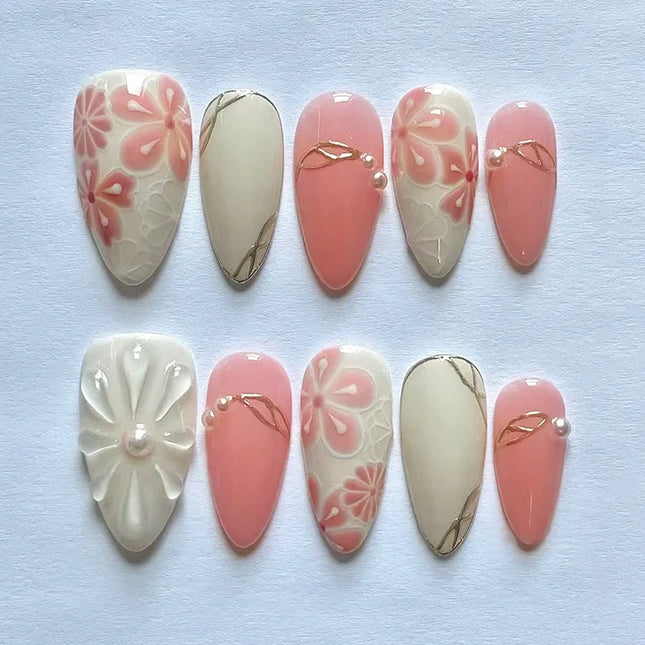 24PCS Wine Red Almond Press on Nails Cartoon Rabbit Bowknot