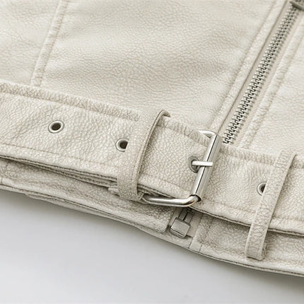 2024New Coal graysty le Women's washed leather jacket with belt, short coat with downgraded zipper and vintage lapel jacket