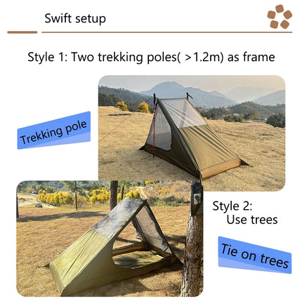 Outdoor camping mosquito-proof single hiking tent lightweight inner tent breathable pole-free tent backpacking tent 1 person